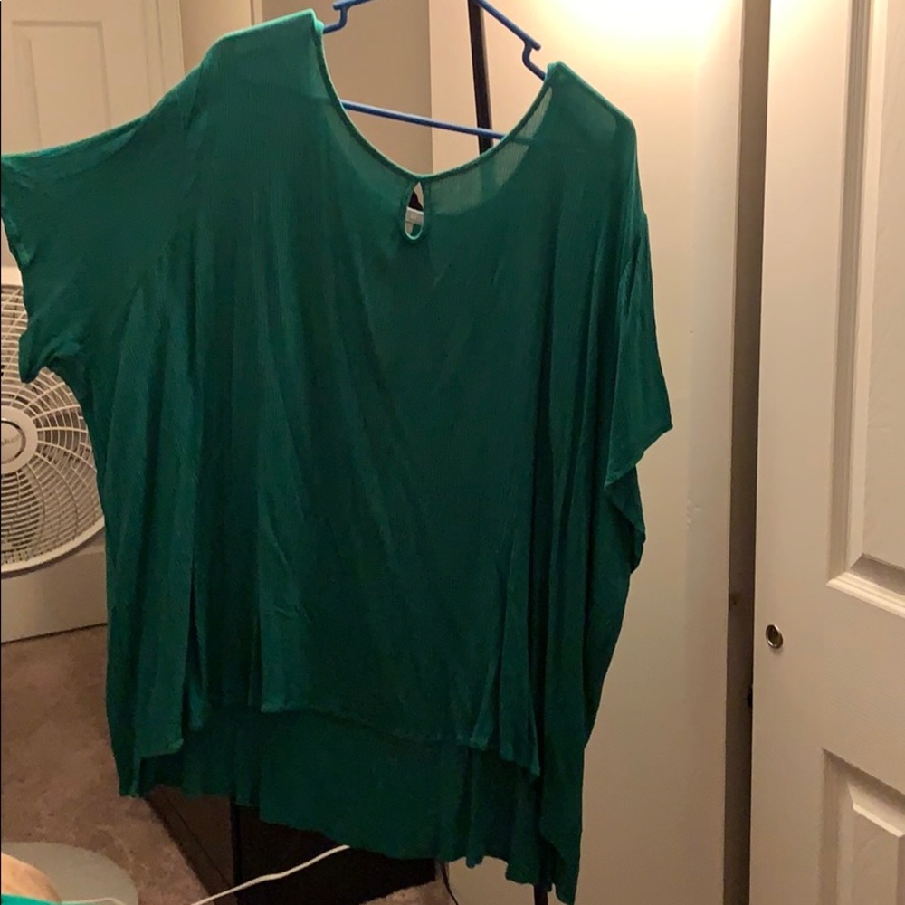Woman Within Green Short Sleeve Blouse